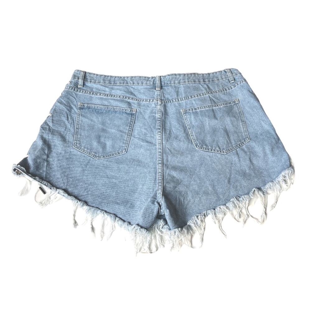 Shein Lace Up Sides Cutoff Jean Shorts Blue Size 3XL - Picture 2 of 6